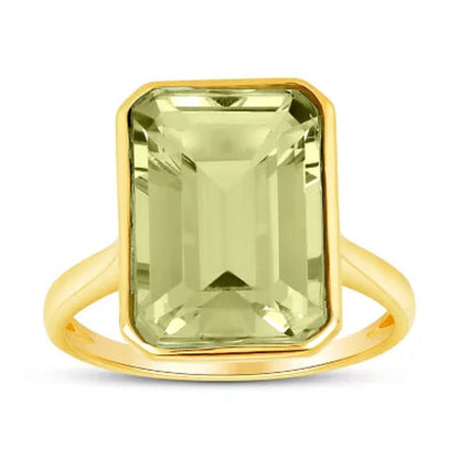 Prasiolite Emerald Shaped Ring in 14 Karat Yellow Gold