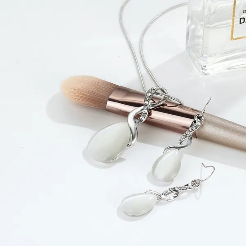 Fashion Elegant Crystal Opal Cross Necklace Earring Set Creative Simple Women Lu