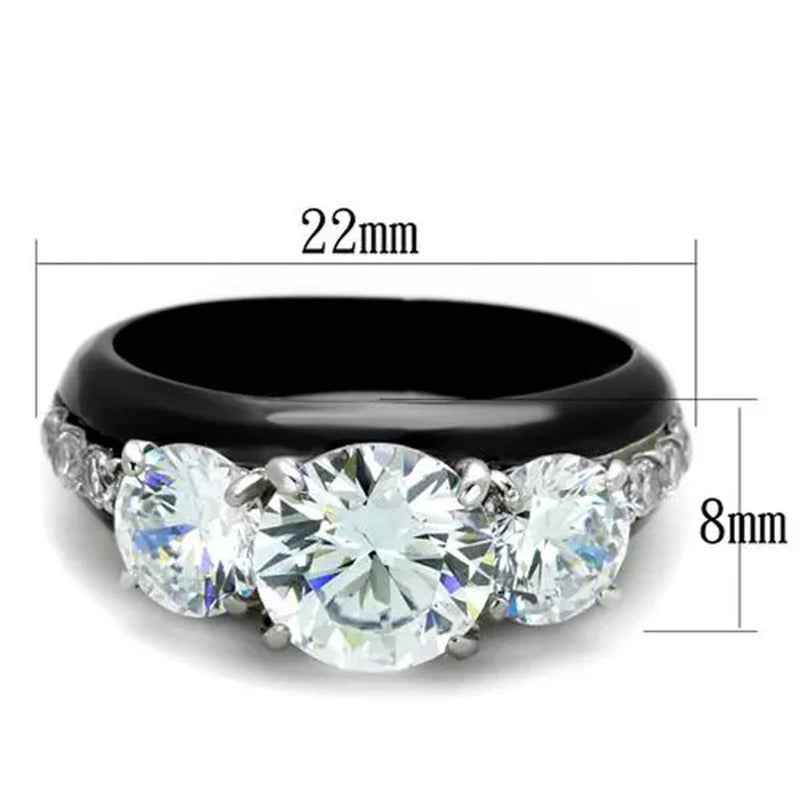 4.45 Ct round Cut AAA CZ Black Stainless Steel Engagement Ring Women'S Size 5-10