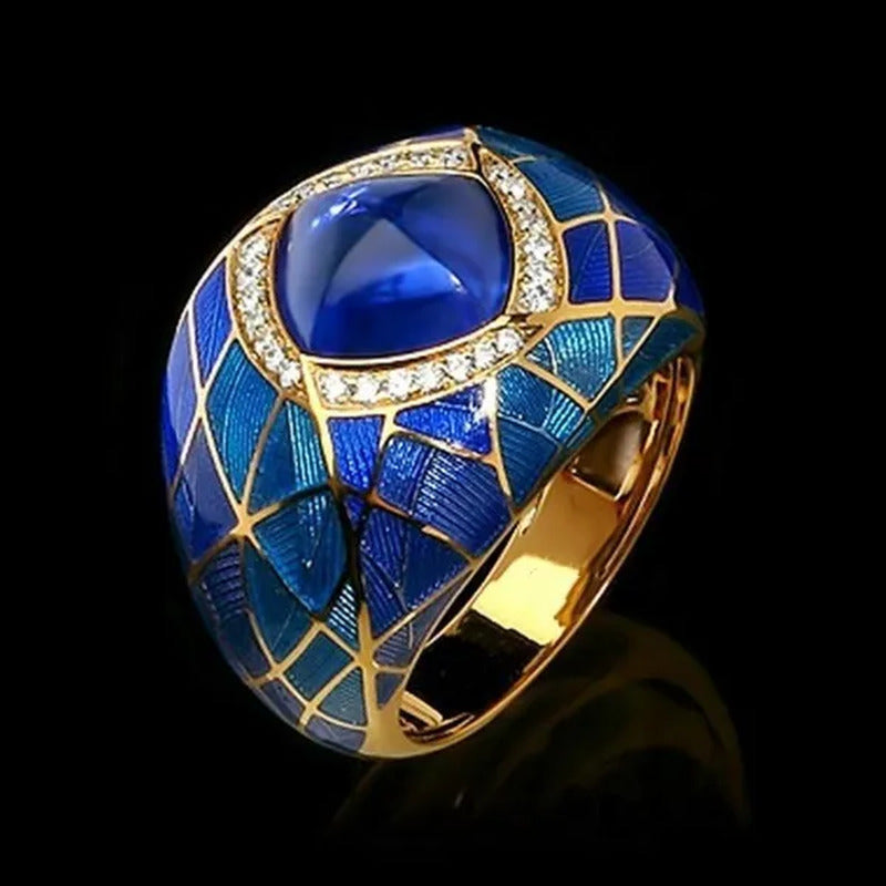 Fashion 925 Sterling Silver 18K Gold Sapphire Ruby Diamond Ring Anniversary Gift