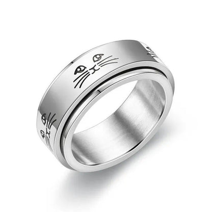 Couple Rings Rotatable Fidget Rings Stainless Steel Sun Moon Star Dot Waves Cat
