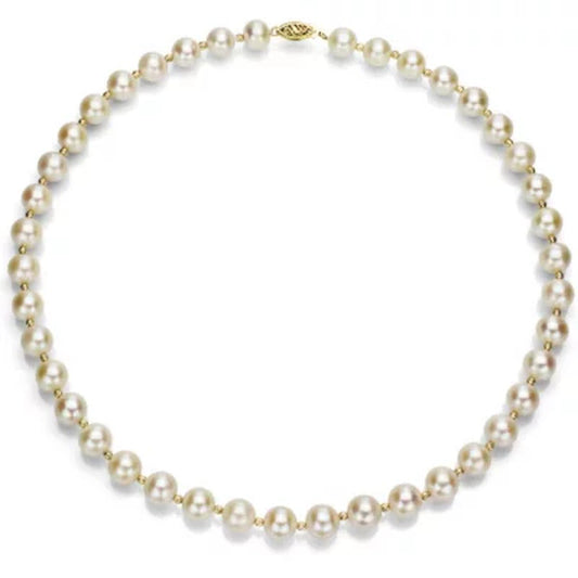 8-9 Mm White Cultured Freshwater Pearl and 14K Yellow Gold Beads 18" Necklace
