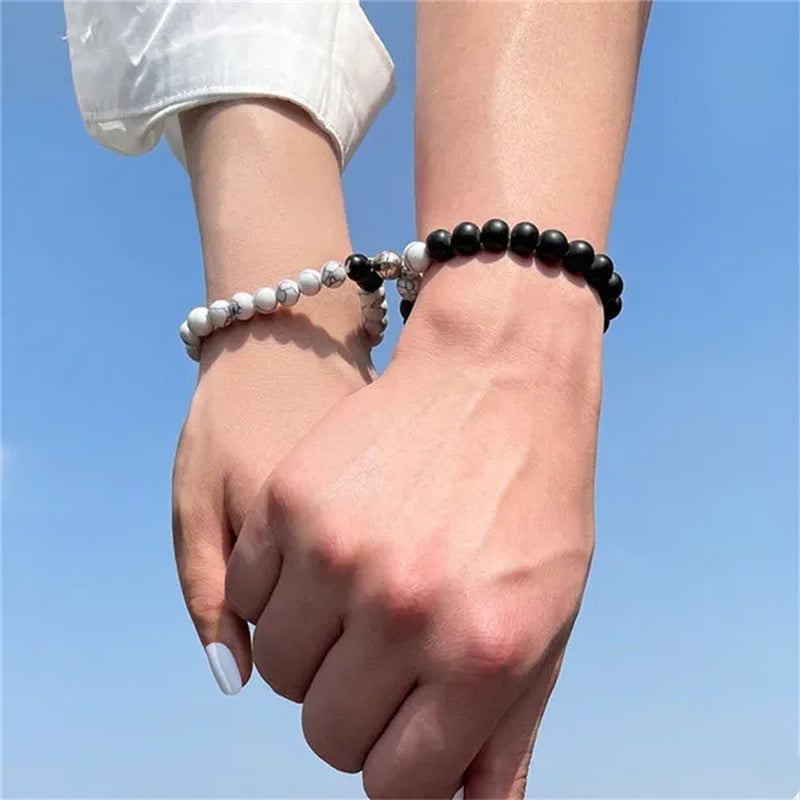 Black Frosted White Turquoise Couple Bracelet Magnet Attraction Beaded Bracelet