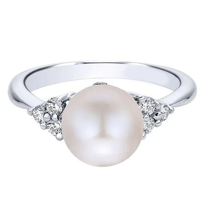 Elegant Pearl Diamond White Sapphire Women Jewelry 925 Sterling Silver Ring Enga
