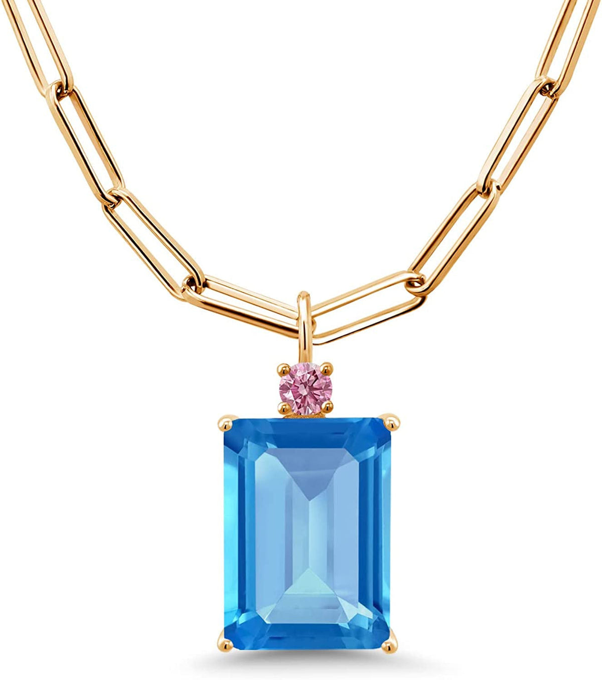 16.25 Ct Swiss Blue Topaz Pink Lab Grown Diamond 18K Yellow Gold Plated Silver P