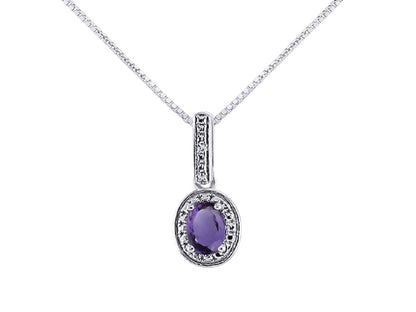 Diamond & Amethyst Pendant Necklace in 14K White Gold with 18" Gold Chain - Febr