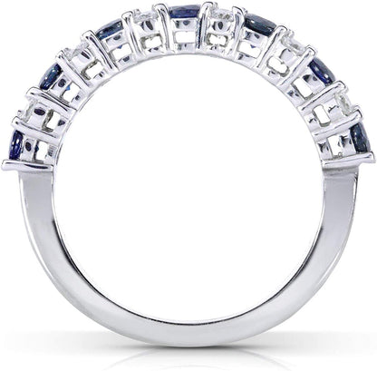 Diamond and Blue Sapphire Band 1 Carat (Ctw) in 14K White Gold
