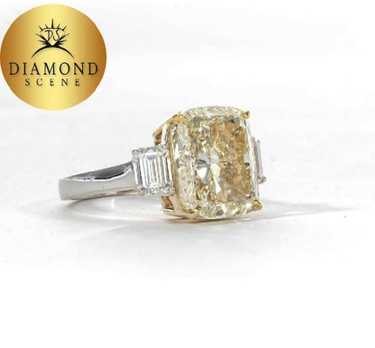 GIA Gemologist Fancy Yellow 10.06 Carat Cushion Cut Diamond Ring