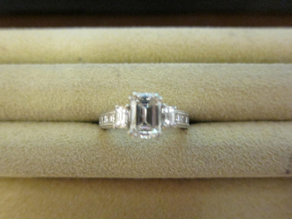 certified emerald diamond h color vs2 clarity 1.30 ct side 1.42 ct platinum