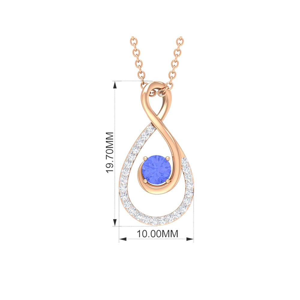 Tanzanite and Diamond Teardrop Pendant Necklace for Women, 14K Yellow Gold, with