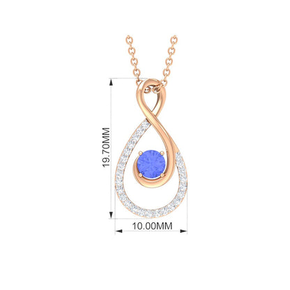 Tanzanite and Diamond Teardrop Pendant Necklace for Women, 14K Yellow Gold, with