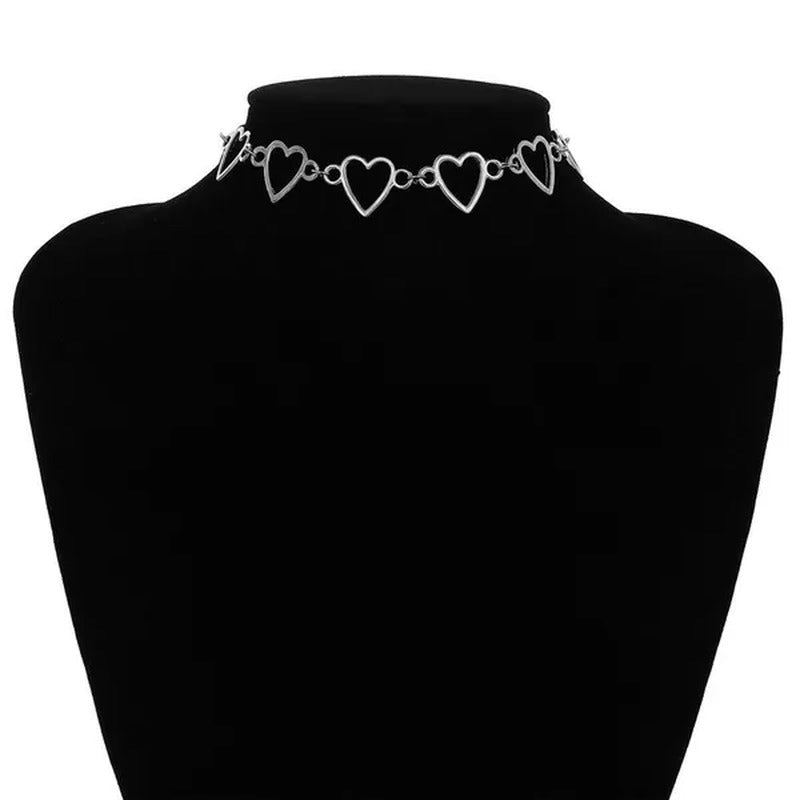Simple Metal Heart Shape Choker Necklace for Women Fashion Elegant Geometric Col