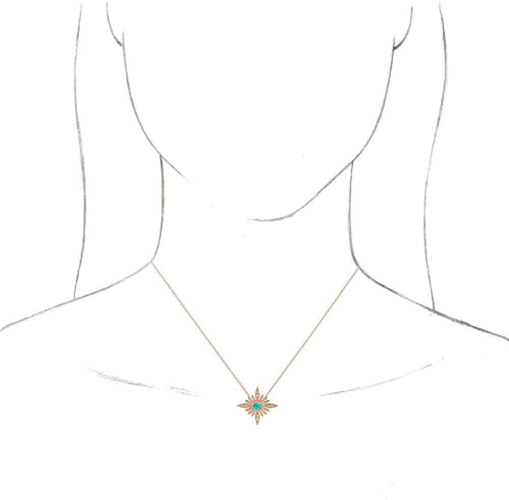Solid 14K Rose Gold Solitaire Turquoise and .08 Cttw Diamond Celestial Charm Pen