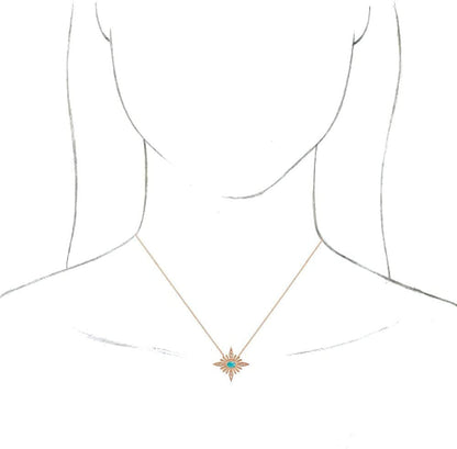 Solid 14K Rose Gold Solitaire Turquoise and .08 Cttw Diamond Celestial Charm Pen