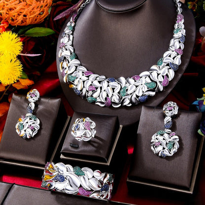 Famous Brand Trendy Luxury African 4 Jewelry Sets for Women Wedding Party
