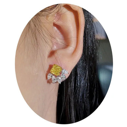 925 Sterling Silver Delicate Cushion Cut Citrine Stud Earrings for Women Party P