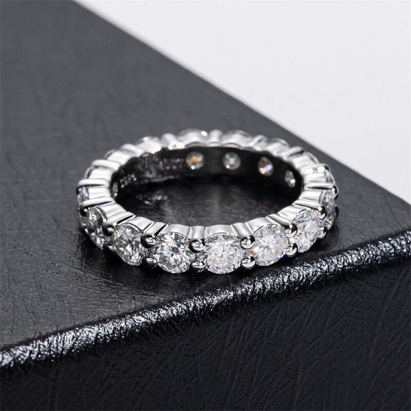 4Mm D Color Moissanite Diamond Eternity Wedding Ring 925 Silver Engagement Band