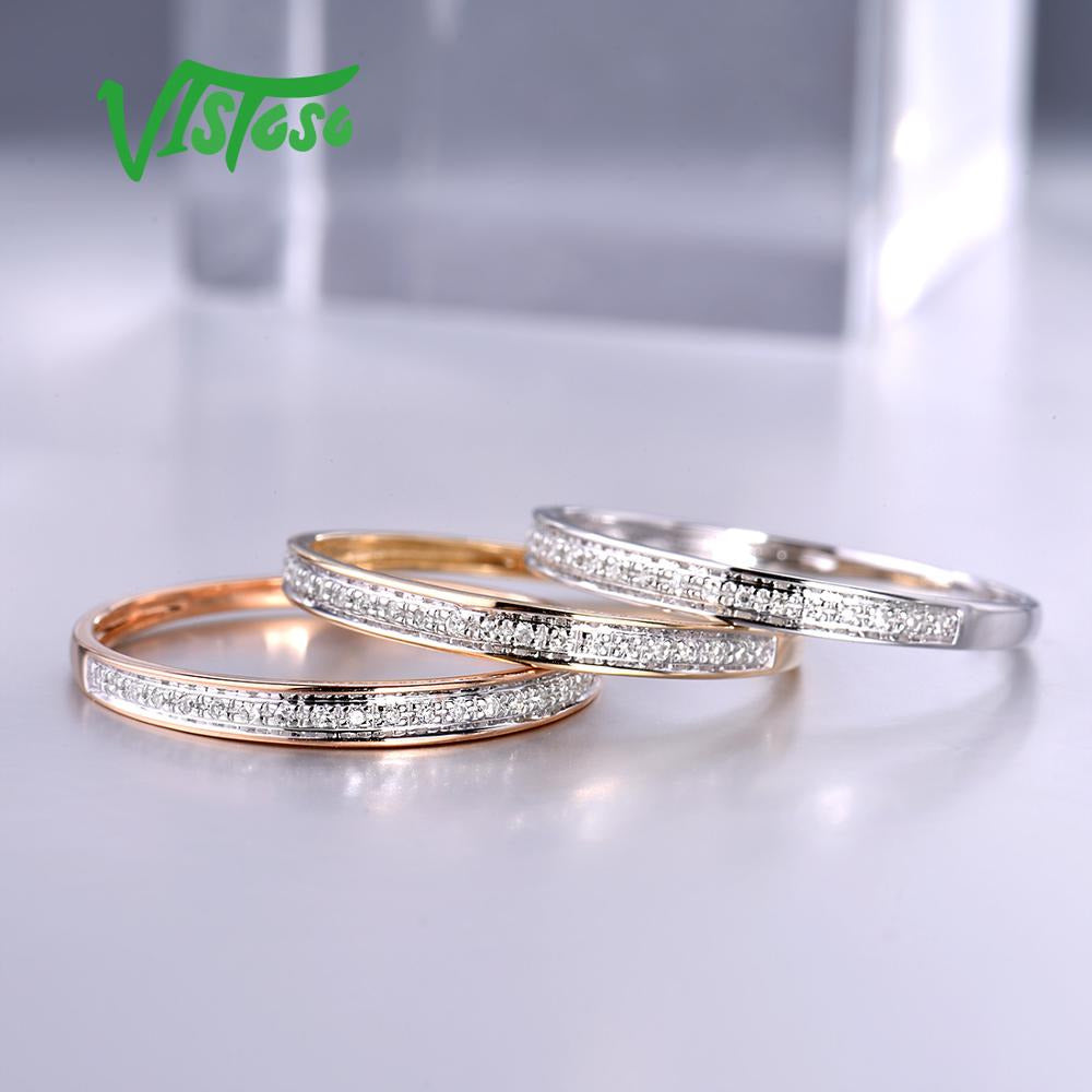 Genuine 14K White/Yellow/Rose Gold Rings for Women Simple Style Eternal Diamond