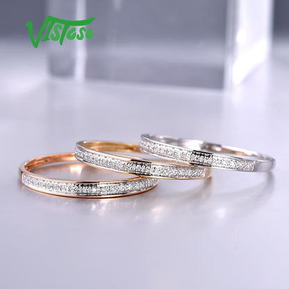 Genuine 14K White/Yellow/Rose Gold Rings for Women Simple Style Eternal Diamond