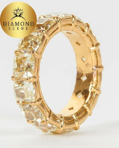 10 Carat Fancy Yellow Cushion Cut Diamond Gold Eternity Band Ring