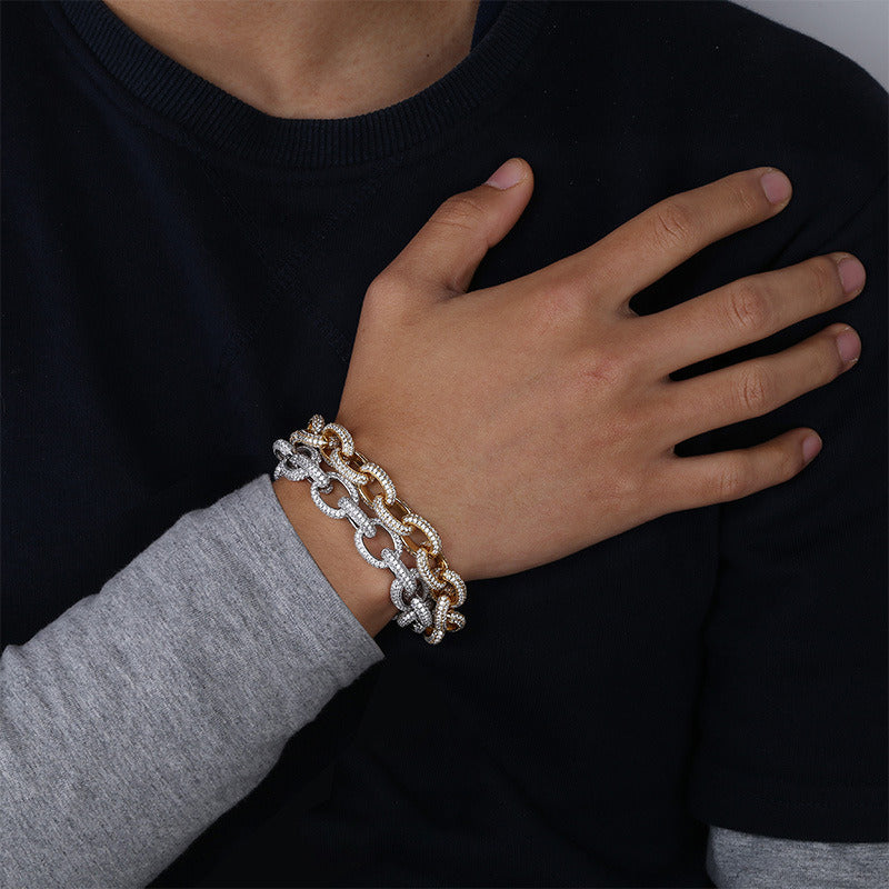 Men'S Oval Twist Large Button Bracelet