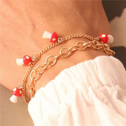 New Women'S Fashion Double Layer Mushroom Pendant Bracelet Couple DIY Jewelry