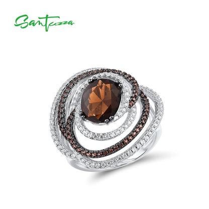 Jewelry Set for Woman Genuine 925 Sterling Silver Sparkling Brown Smoky Glass
