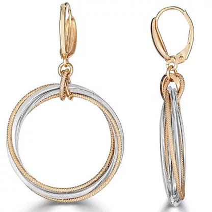 14K Two-Tone Textured Multi Circle Earrings