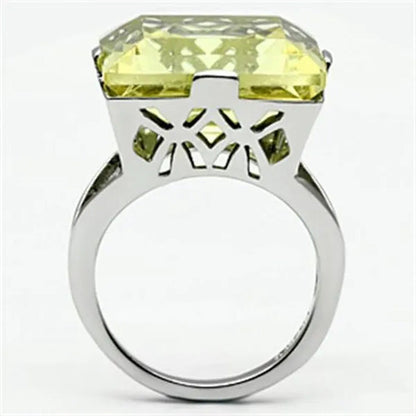 32.44Ct Princess Cut Citrine Yellow Cubic Zirconia Stainless Steel Cocktail Ring