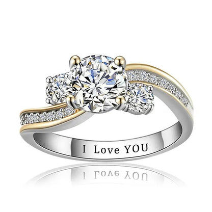 “The Story of Us” round Cut Pave Three Stone Accent Promise Bridal Engagement We