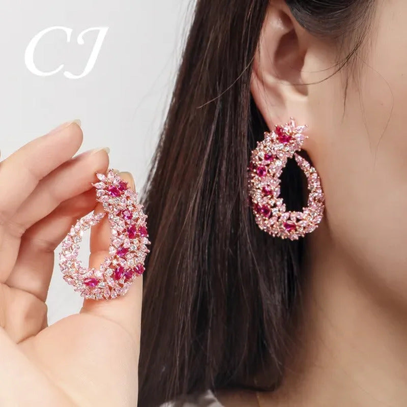 CANDICE Luxury 18K Rose Gold Plated Full Pave Multi Shape Rose Red and Pink Colo