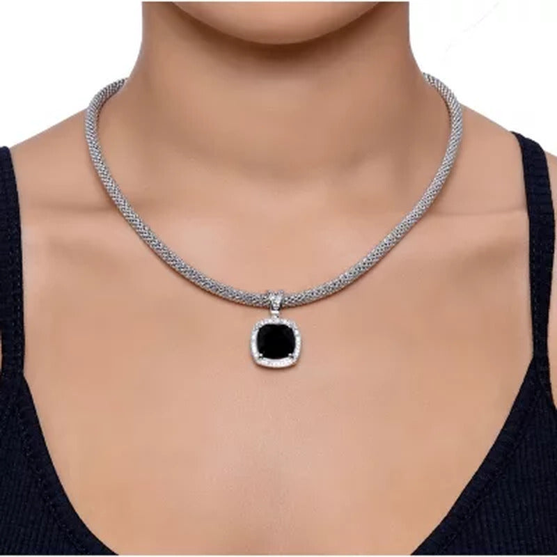 Onyx and White Topaz Necklace in Italian Sterling Silver