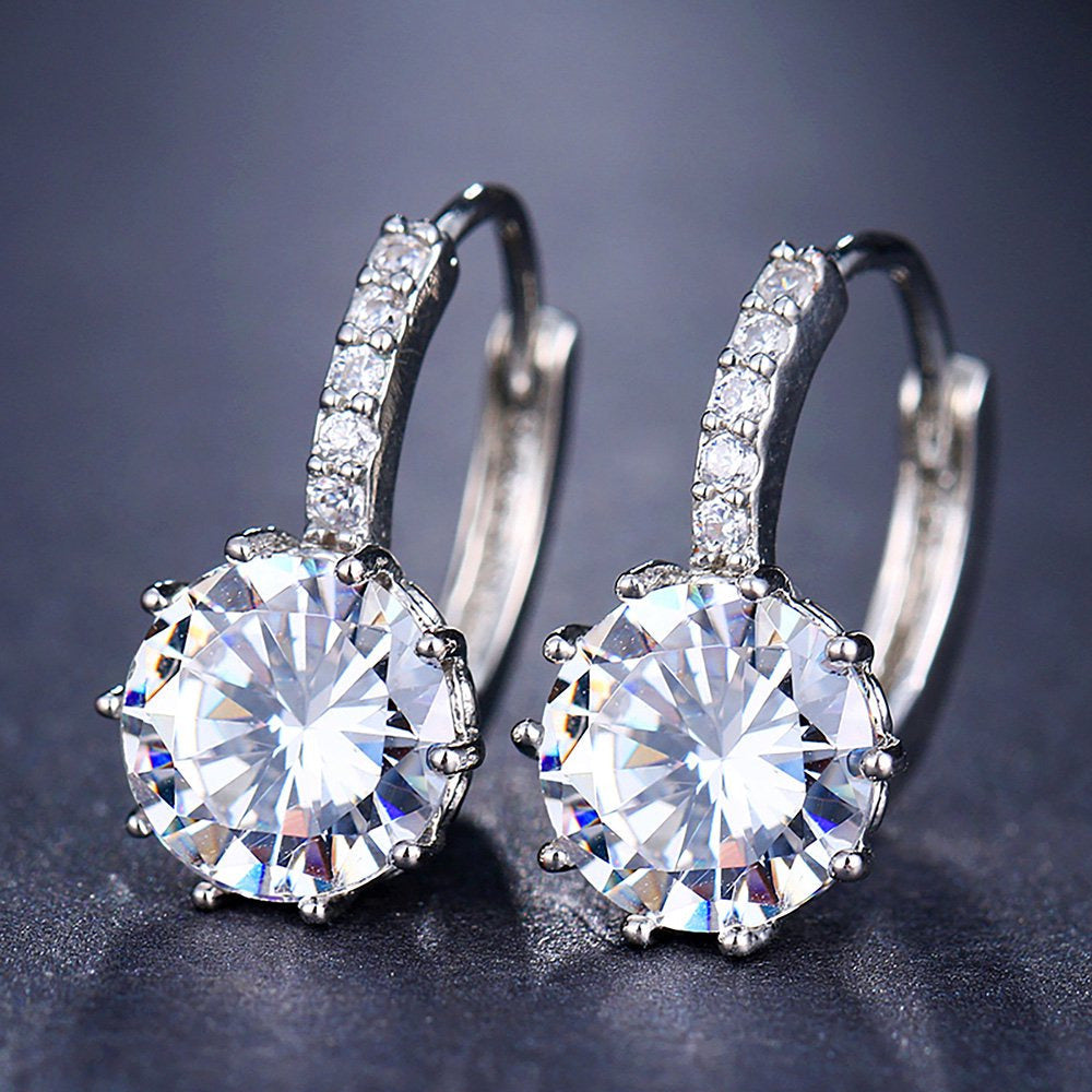 Artificial Diamond Earrings for Women Girls, Vintage Hoop Earrings Alloy Silver