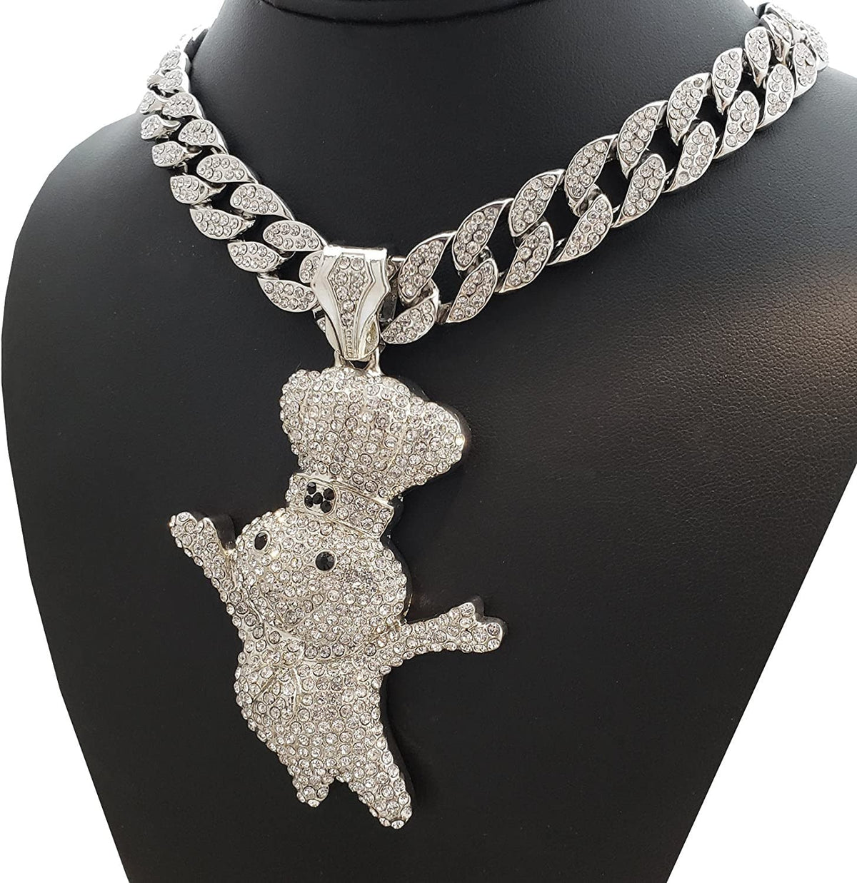 Hip Hop Iced Large DOUGHBOY Pendant & 18" 1 ROW Tennis Choker Chain Necklace