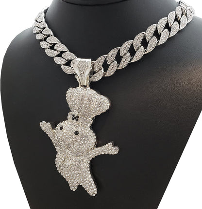 Hip Hop Iced Large DOUGHBOY Pendant & 18" 1 ROW Tennis Choker Chain Necklace