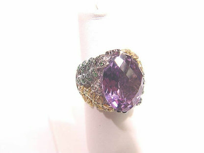 11.24 CT OVAL CUT AMETHYST FRENCH CUT 3/4 WAY SET SAPPHIRE EMERALD DIAMOND 18 K
