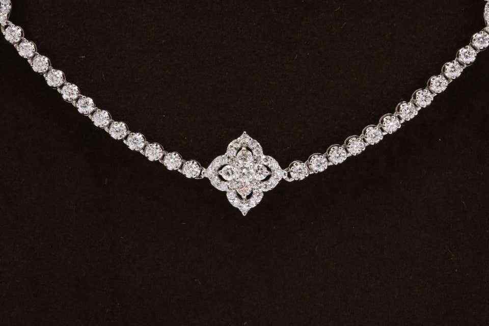 Long Diamond Tennis Necklace with Diamond Motifs