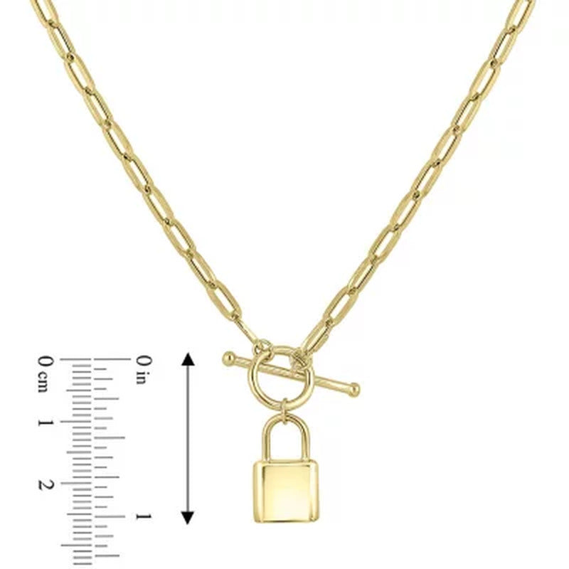 14K Yellow Gold Paperclip Toggle Necklace with High Polish Padlock