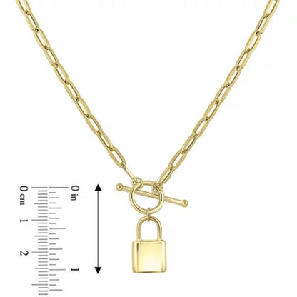 14K Yellow Gold Paperclip Toggle Necklace with High Polish Padlock