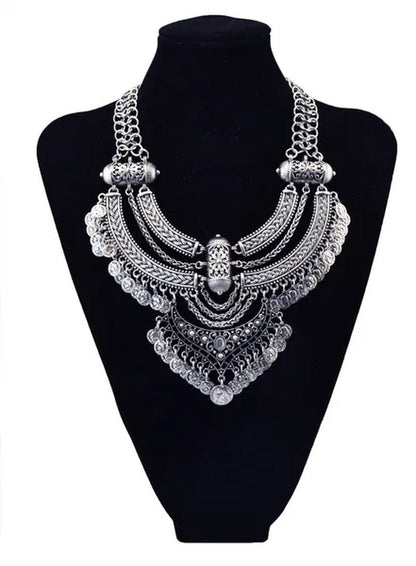 Vintage Silver Gold Chains Fine Jewelry Coins Tassel Choker Necklace Women Big F