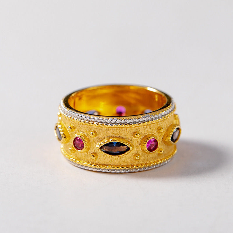 S925 Silver Gold Plated Two Tone Zircon Inlaid Ring Women
