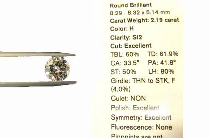 ROUND BRILLIANT DIAMOND H SI2 TRIPLE EXCELLENT LOOSE DIAMOND CERTIFIED