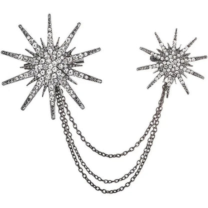 Eastjing Charm Snowflake Pin Double Chain Metal Scarf Buckle Tassel Gift Lapel P