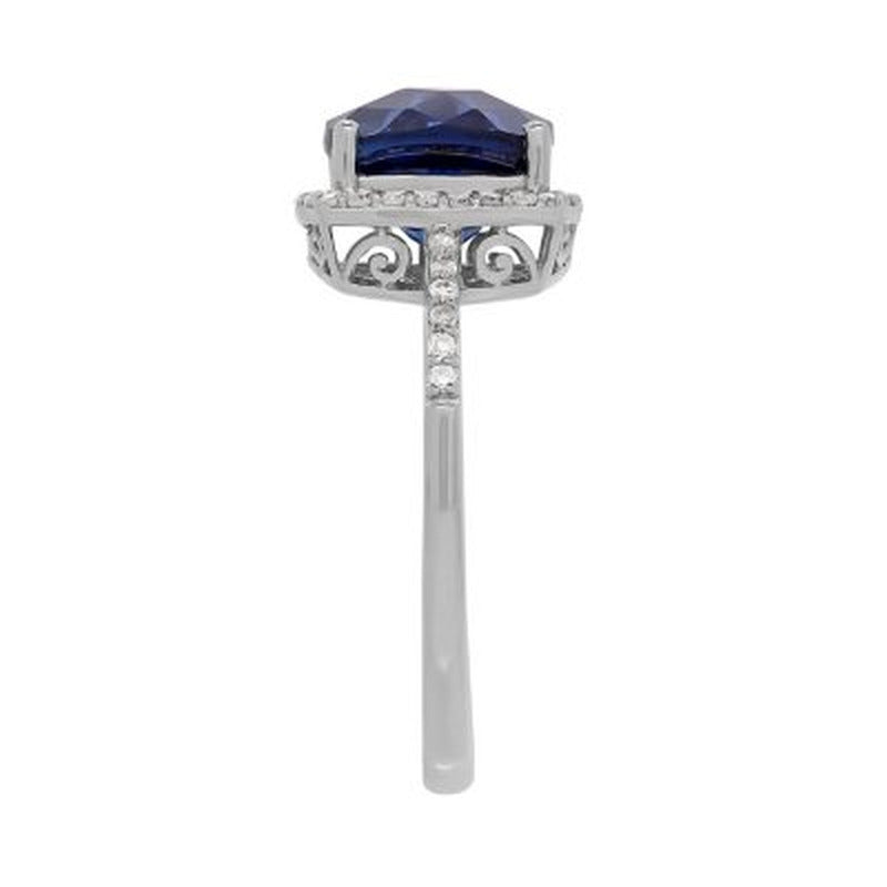 Created Sapphire Ring with Diamond Accent in 14K White Gold