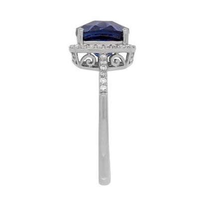 Created Sapphire Ring with Diamond Accent in 14K White Gold