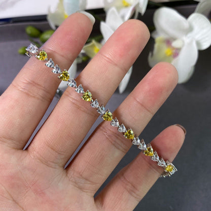 New S925 Silver Simple Interval Yellow Diamond Love Bracelet