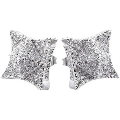 Iced Lab Diamond Pyramid Square Earrings for Men and Women | 18K Yellow Gold/Whi