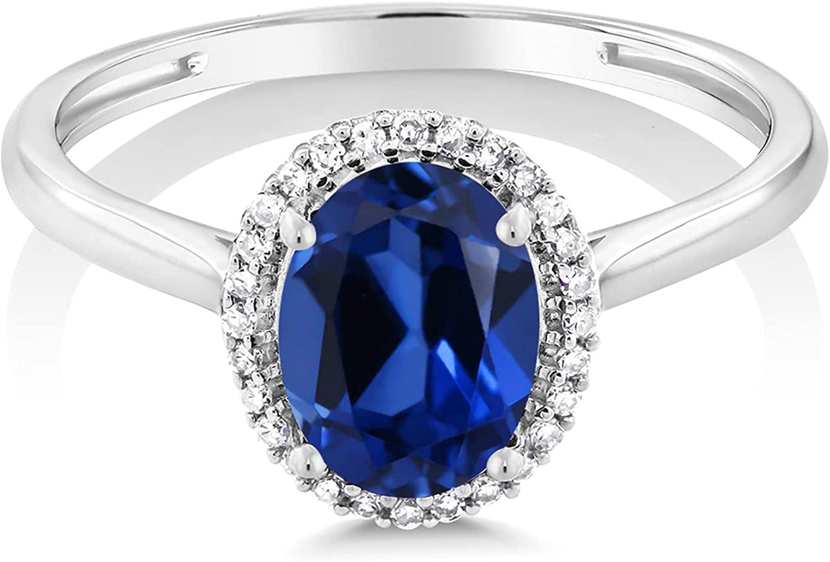 10K White Gold Blue Created Sapphire and Diamond Women Engagement Ring (1.60 Ct