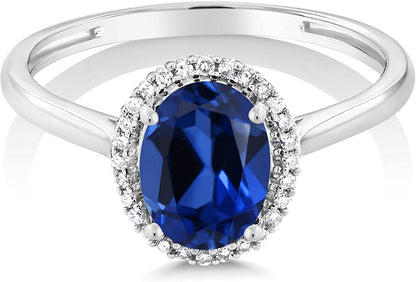10K White Gold Blue Created Sapphire and Diamond Women Engagement Ring (1.60 Ct