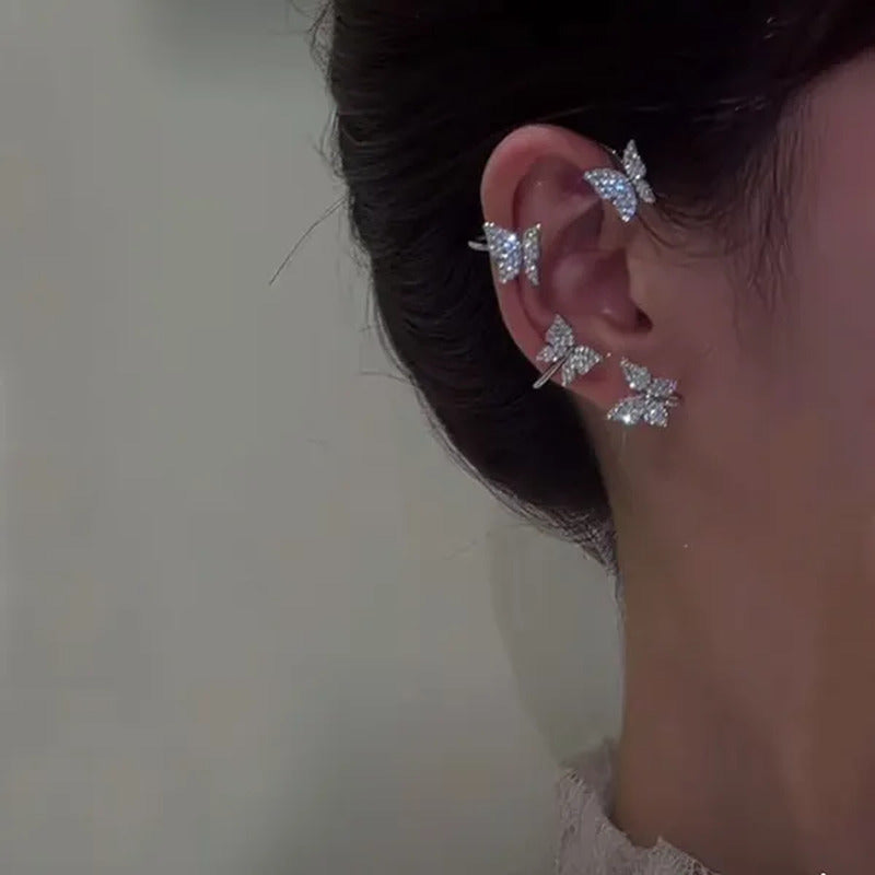 Zircon Butterfly Earrings Butterfly Wrap around Ear Earrings Adjustable Ear Cuff